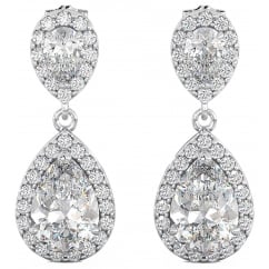 Ladies Cubic Zirconia Teardrop / Dangle Sterling Silver Bridal Earrings 