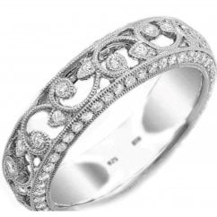 Ladies Floral Filigree Silver Band Ring