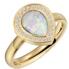 Ladies Opal Halo Ring – Pear Cut Teardrop in Gold-Tone Titanium