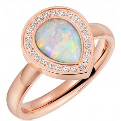 Ladies Opal Halo Titanium Ring – Pear Cut Teardrop - Rose Gold-Tone 