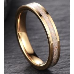 Ladies Opal Inlay Gold Tungsten Carbide 4 mm Band Ring