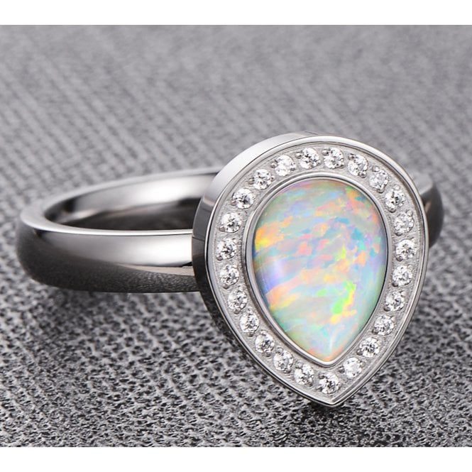 Ladies Opal Titanium Halo Ring - Teardrop / Pear Cut 