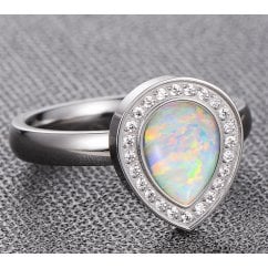 Ladies Opal Titanium Halo Ring - Teardrop / Pear Cut 