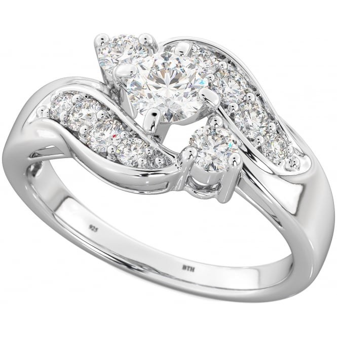 Ladies Ring - 925 Sterling Silver Round Cut Cluster Ring 