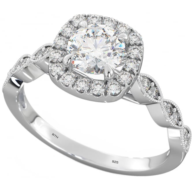 Ladies Ring -925 Sterling Silver Round Cut Halo Ring