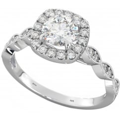 Ladies Ring -925 Sterling Silver Round Cut Halo Ring