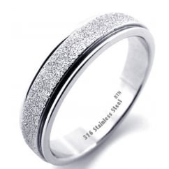 Ladies Silver Colour Sparkle Inlay Luxury Stainless Steel Band Ring 