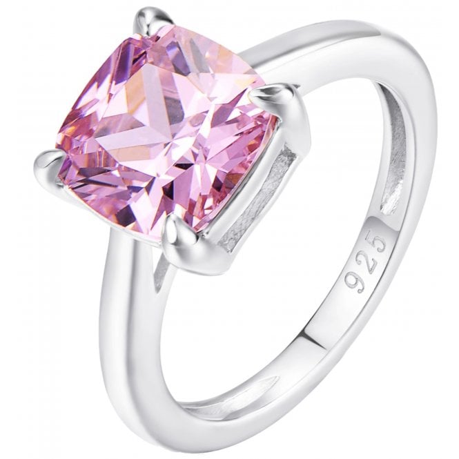 Ladies Silver Solitaire Ring with Cushion Cut Pink Sapphire 
