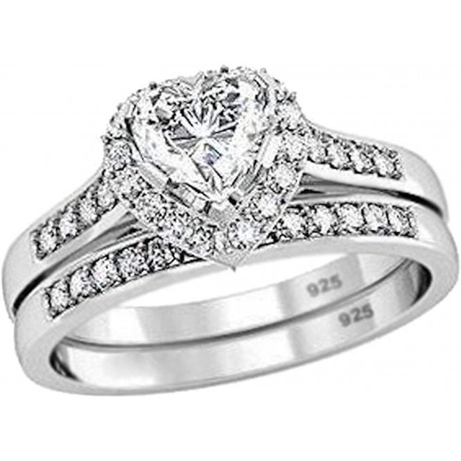 Ladies Sterling Silver Heart-Shaped Bridal Set