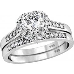 Ladies Sterling Silver Heart-Shaped Bridal Set