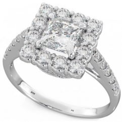 Ladies Sterling Silver Princess Cut Cubic Zirconia Halo Ring 