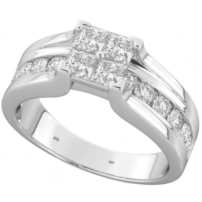Ladies Sterling Silver Princess Cut Ring 