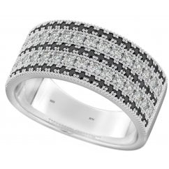 Ladies Sterling Silver Ring With Black/ White Cubic Zirconia 