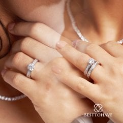 Ladies Sterling Silver Solitaire Wedding Ring Set With Dazzling Stones