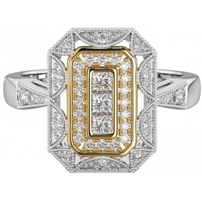 Ladies Two-Tone Art Deco 925 Sterling Silver Ring