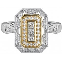 Ladies Two-Tone Art Deco 925 Sterling Silver Ring