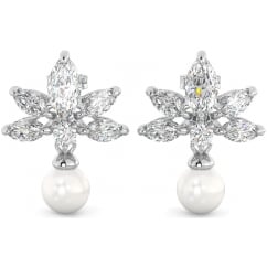 Ladies Vintage Style Marquise Cubic Zirconia White Pearl Silver Earrings