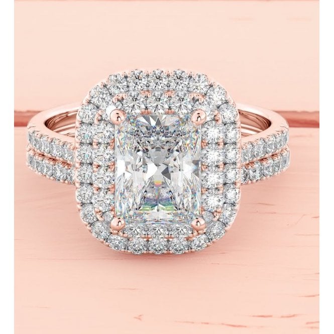 Ladies Wedding Rings Set -Rose Gold Tone Emerald Cut Sterling Silver Ring
