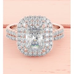 Ladies Wedding Rings Set -Rose Gold Tone Emerald Cut Sterling Silver Ring
