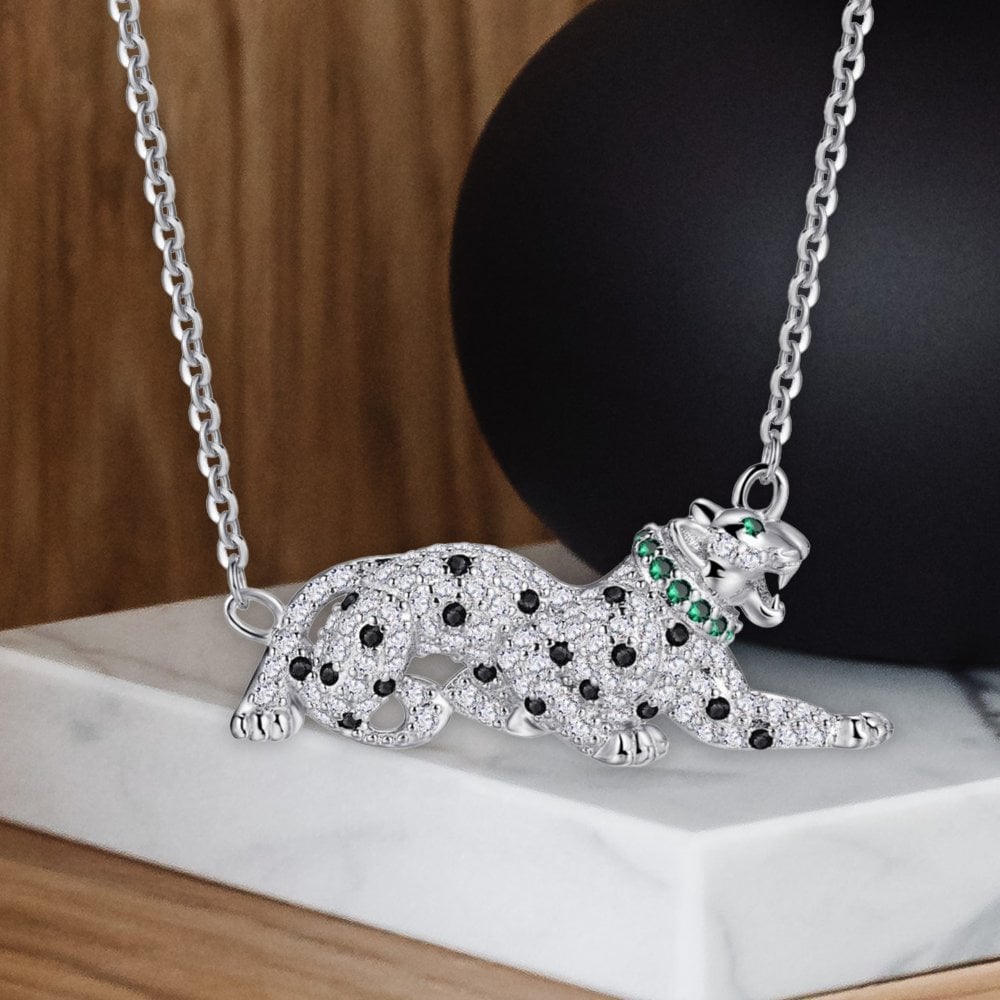 925 Silver Feather Chain Necklace With Clear CZ