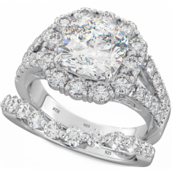 Magnificence 2-Piece Cushion cut Sterling Silver Ring Set with CZ