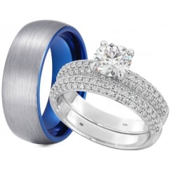Matching His & Hers Tungsten/Silver Couple Rings Set