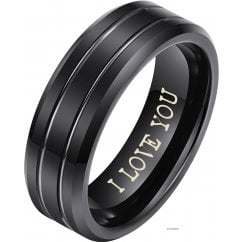 Men’s Black Tungsten Wedding Band – Classic Ring Engraved ‘I Love You