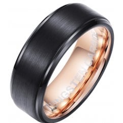 Men’s Tungsten Black and Rose Gold Wedding Band