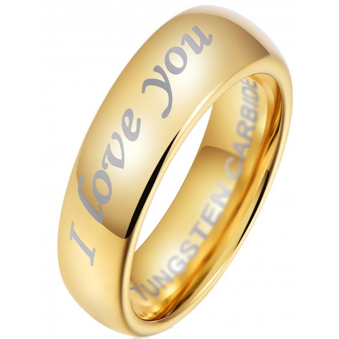 Men’s Tungsten Wedding Band – Gold Tone, 6mm, Engraved ‘I Love You- Unisex