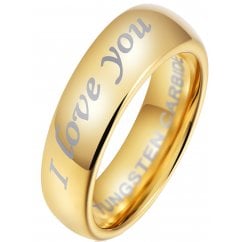 Men’s Tungsten Wedding Band – Gold Tone, 6mm, Engraved ‘I Love You- Unisex