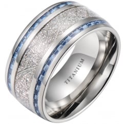 Mens 10mm Blue Carbon Fiber Meteorite Inlay Titanium Wedding Band Ring 