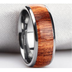 Mens 8mm Koa Wood Inlay Titanium Engagement Ring Wedding Band