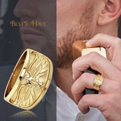 Mens 925 Silver Eagle Gold Tone Ring