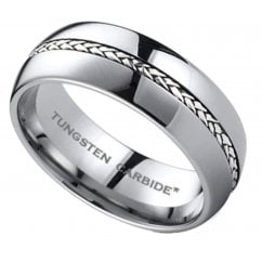Mens 925 Sterling Silver Inlay Tungsten Wedding Band Ring