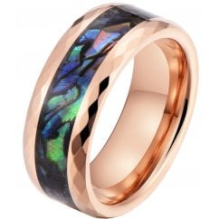 Men's Abalone Shell Inlay Rose Gold Tungsten Band Ring