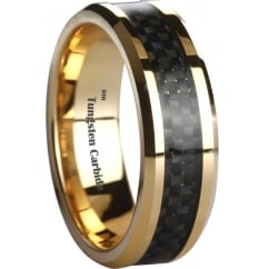 Men's Black Carbon Fiber Inlay Gold Tone Tungsten Wedding Ring- 8mm