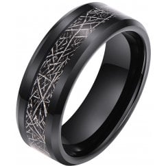 Men's Black Ring - Tungsten Wedding Band- Meteorite Inlay