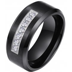 Mens Black Titanium Classic Ring with Cubic Zirconia 8mm 