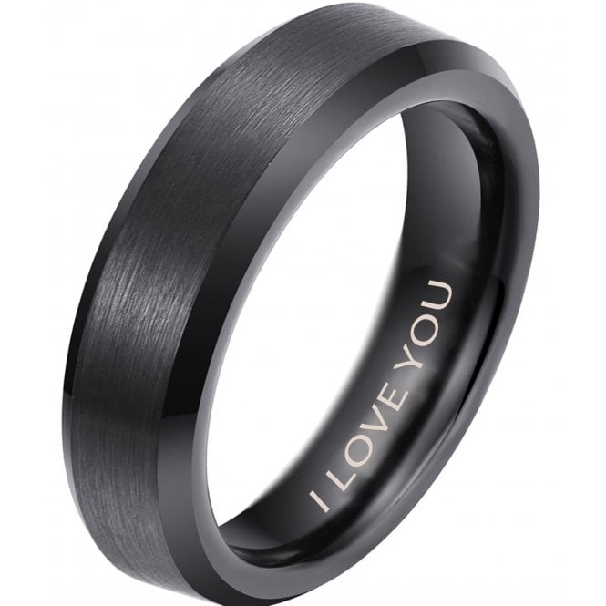 Men's Black Tungsten Ring 6mm Engraved I Love You Classic Ring - Unisex