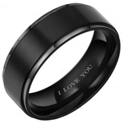 Mens Black Tungsten Ring 8mm Engraved I Love You Classic Wedding Engagement Comfort Fit Band Ring