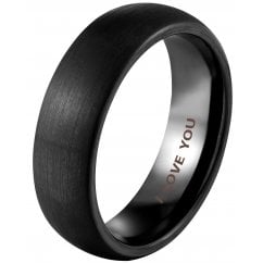 Mens Black Tungsten Ring Engraved I Love You Classic Wedding Ring