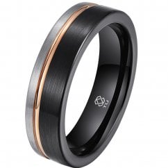 Men's Black Tungsten Wedding Ring with Silver and Gold - Unisex 
