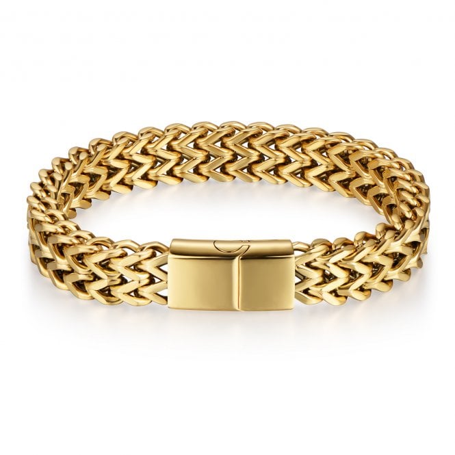 Men's Bracelet- Curb Chain Gold Plated Stainless Steel Bracelet - 8 inches