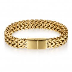 Men's Bracelet- Curb Chain Gold Plated Stainless Steel Bracelet - 8 inches
