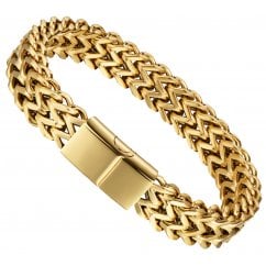 Men's Bracelet- Curb Chain Gold Plated Stainless Steel Bracelet - 9 inches
