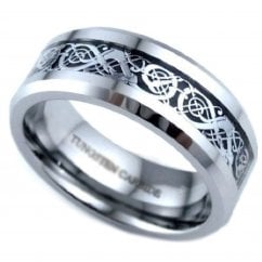 Men's Celtic Dragon Inlay Comfort Fit Wedding Band Tungsten Ring