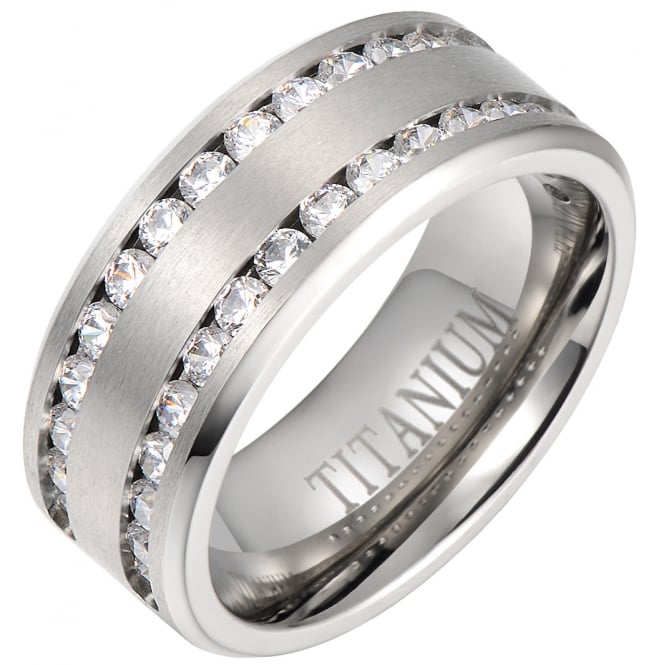 Men's Titanium Black Wedding Band – Eternity Style Engagement Ring – Unbranded
