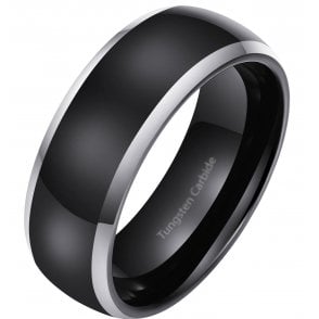 Men's Classic Black Silver Tungsten Ring