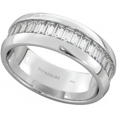 Mens Emerald Cut Titanium Eternity Band Ring