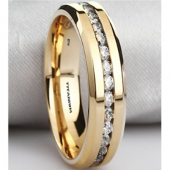Mens Gold Tone Titanium Cubic Zirconia Eternity Ring Wedding Band -Unisex